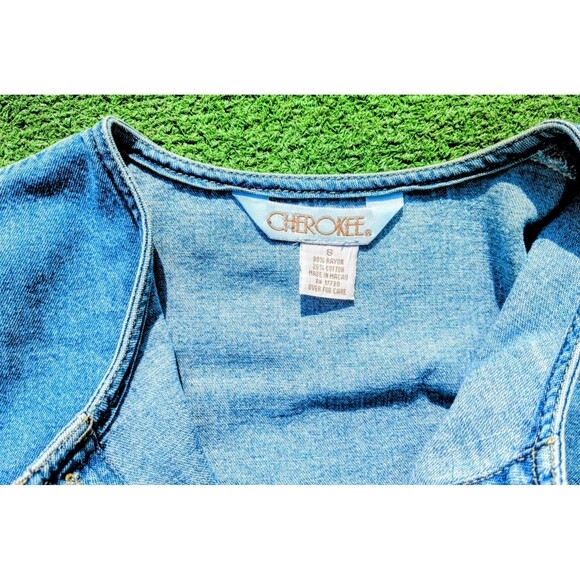 Vintage Cherokee Blue Jean Denim Petite Small Full-button Blouson Midi Dress EUC - Picture 6 of 6
